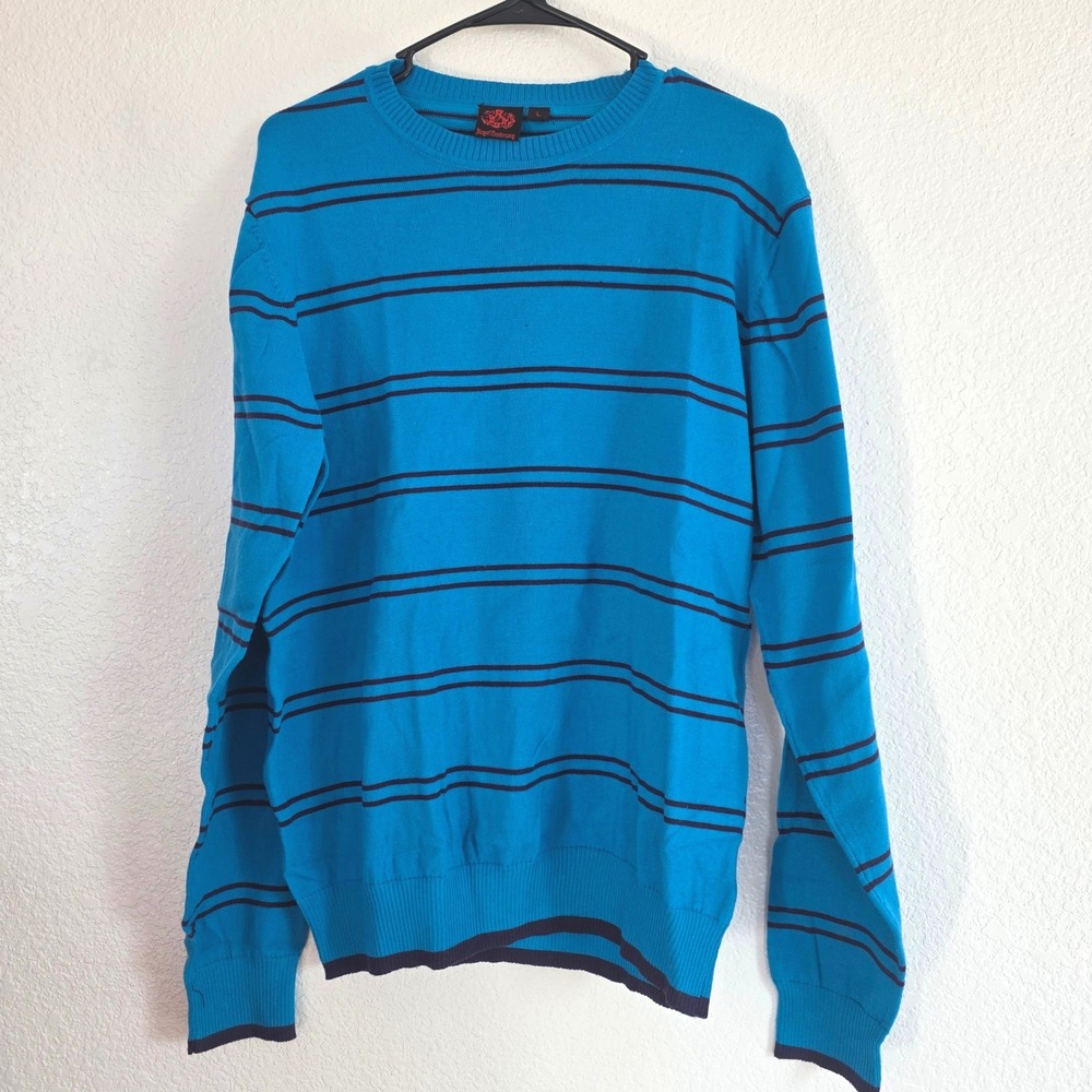 Royal Testimony‎ Mens Striped Crew Neck Long Sleeve Sweater Top Blue L